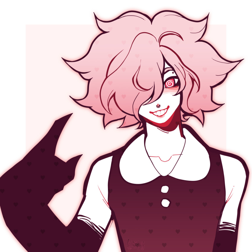 bailey_(dreamalgia) dreamalgia femboy male_only malesub monster_boy original pink_hair smile solo spiral_eyes