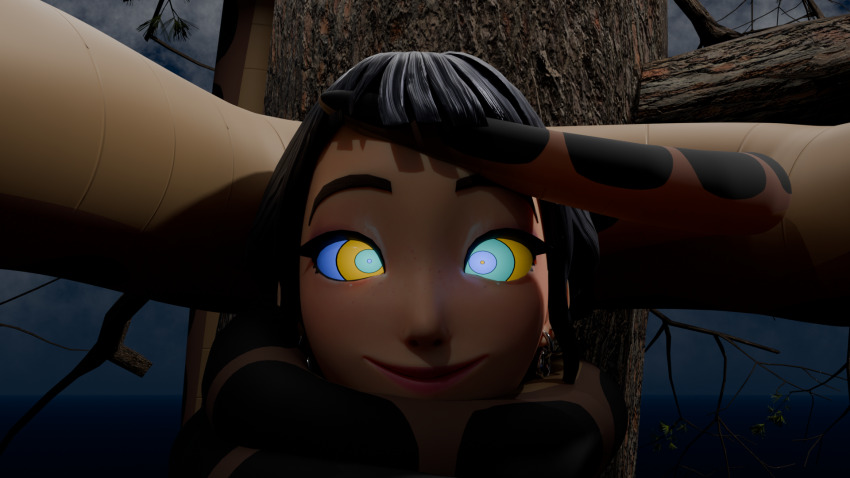 3d black_hair coils disney femsub happy_trance kaa kaa_eyes kpop_demon_hunters maledom ping restrained smile snake the_jungle_book zengo zoey_(kpop_demon_hunters)