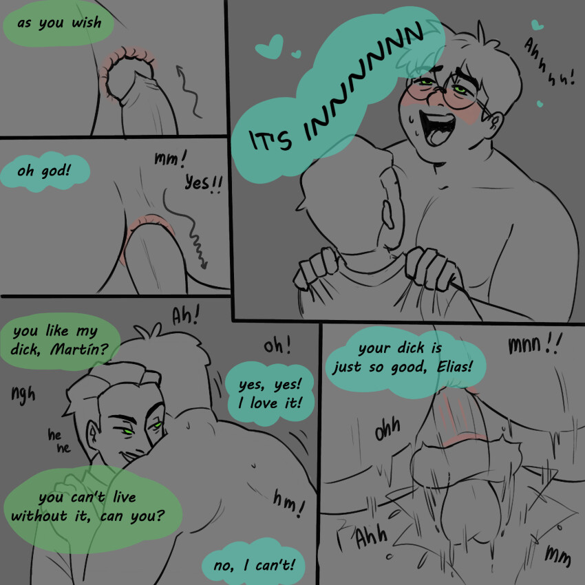 anal anus blush comic elias_bouchard fat green_eyes maledom malesub martin_blackwood penis robin-just-horny speech_bubble the_magnus_archives yaoi