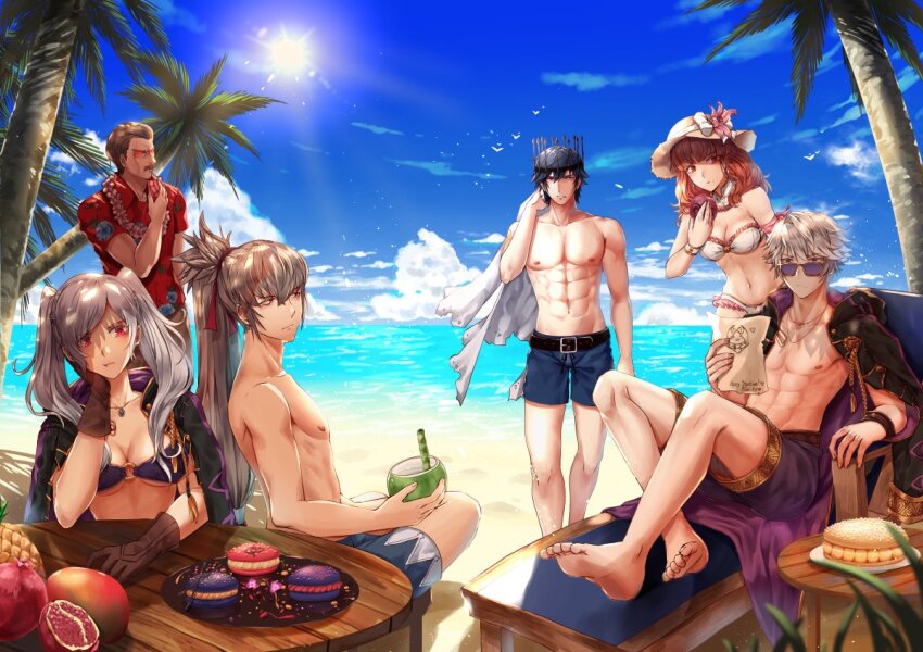 abs alternate_costume anankos_(fire_emblem) bare_legs bare_shoulders barefoot beach belt blue_hair bracelet breasts brown_hair celica_(fire_emblem) chair chrom_(fire_emblem_awakening) cleavage coat corruption duma_(fire_emblem) feet fire_emblem fire_emblem_awakening fire_emblem_echoes fire_emblem_fates fire_emblem_heroes fire_emblem_mystery_of_the_emblem flower_crown food fruit gloves grima_(fire_emblem_awakening) hardin_(fire_emblem) hat legs long_hair looking_at_viewer lying multiple_subs mustache necklace nintendo orange_hair outdoors possession red_eyes red_hair robin_(fire_emblem_awakening) shirt short_hair shorts silver_hair sitting source_request sunglasses swimsuit table takumi_(fire_emblem) thighs topless twintails unhappy_trance wani