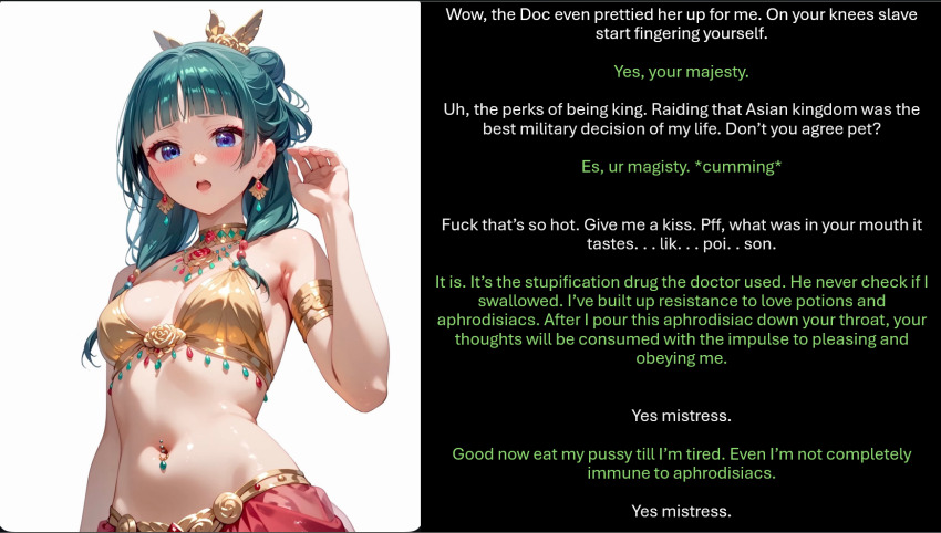 brain_drain femdom manip maomao midriff pov_sub slave_bikini text the_apothecary_diaries turning_the_tables