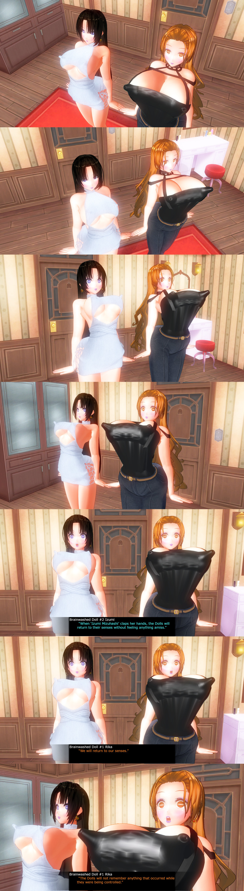 3d absurdres black_hair brown_hair custom_maid_3d_2 female_only femsub hard_translated huge_breasts izumi_(made_to_order) kamen_writer_mc long_hair multiple_girls multiple_subs rika_(made_to_order) sequence translated