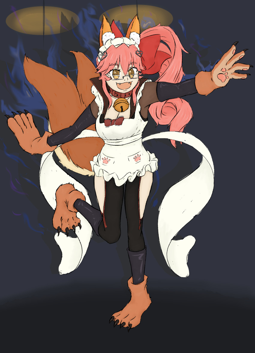 alternate_costume aura breasts cleavage corruption elly_snail fate/grand_order fate_(series) female_only femdom femsub fox_girl glasses happy_trance koyanskaya large_breasts pink_hair ponytail possession ring_eyes slit_pupils smile tamamo_cat very_long_hair