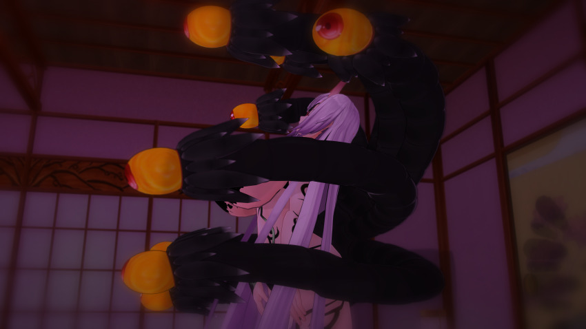 3d absurdres age_progression ass_expansion bedroom body_markings breast_expansion cleavage closed_eyes clothed complex_background corrupted_visuals corruption custom_maid_3d_2 dark_side_ruler demon_girl eldritch fate/grand_order fate_(series) female_only femdom femsub fingerless_gloves glasses gloves glowing growth hanging_breasts horns huge_breasts mashu_kyrielight monster_girl oni_girl open_mouth pink_hair restrained sitting transformation very_long_hair yuri