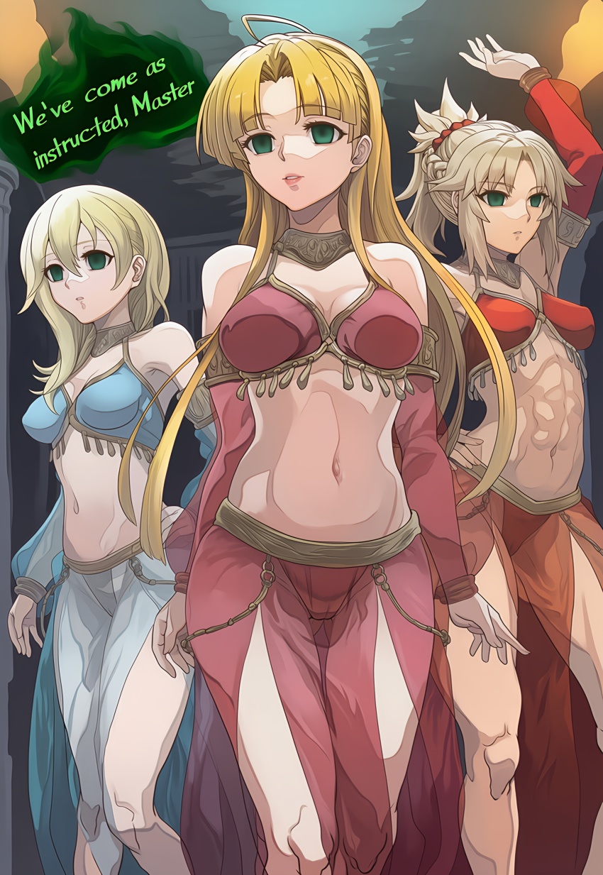 ai_art asia_argento blonde_hair braid cameltoe empty_eyes english_text expressionless fate/apocrypha fate_(series) femsub flame harem_outfit hellsing002_(generator) high_school_dxd jewelry kingdom_hearts long_hair mordred_(fate) namine see-through speech_bubble square_enix updo