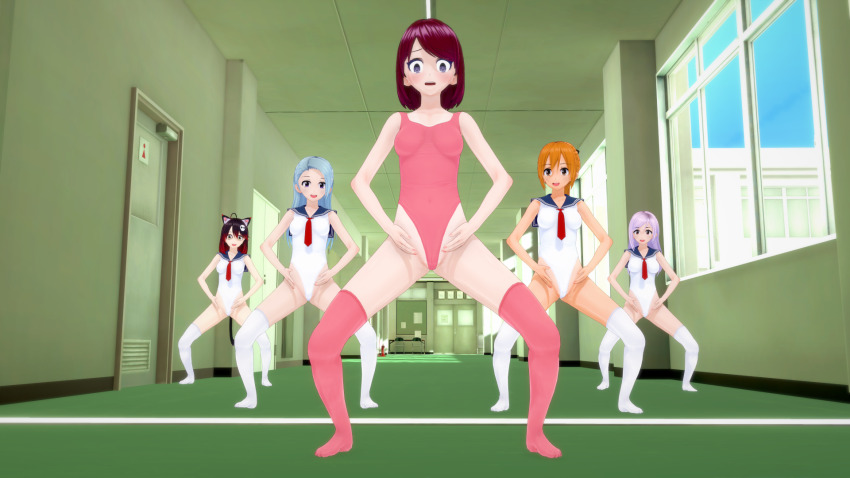 3d body_control femsub haigure haigure_ayami_(artist) happy_trance leotard multiple_girls multiple_subs original school_uniform swimsuit unhappy_trance