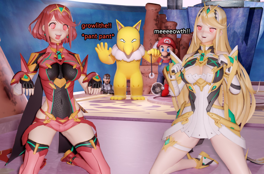 3d androgynous_dom bandana bare_legs black_eyes blonde_hair blue_eyes blush breasts brown_hair cleavage cleavage_cutout crashtrance crossover dialogue disney english_text femsub fingerless_gloves gloves happy_trance hat hypno kingdom_hearts kneeling large_breasts legs long_hair looking_at_viewer mario metal_gear mustache mythra_(xenoblade) nintendo open_mouth pendulum pet_play pokemon pokemon_(creature) pokemon_red_green_blue_and_yellow pyra_(xenoblade) red_hair short_hair smile solid_snake spiral spiral_eyes square_enix standing super_mario_bros. super_smash_bros. surprised symbol_in_eyes text tongue tongue_out xenoblade_chronicles xenoblade_chronicles_2