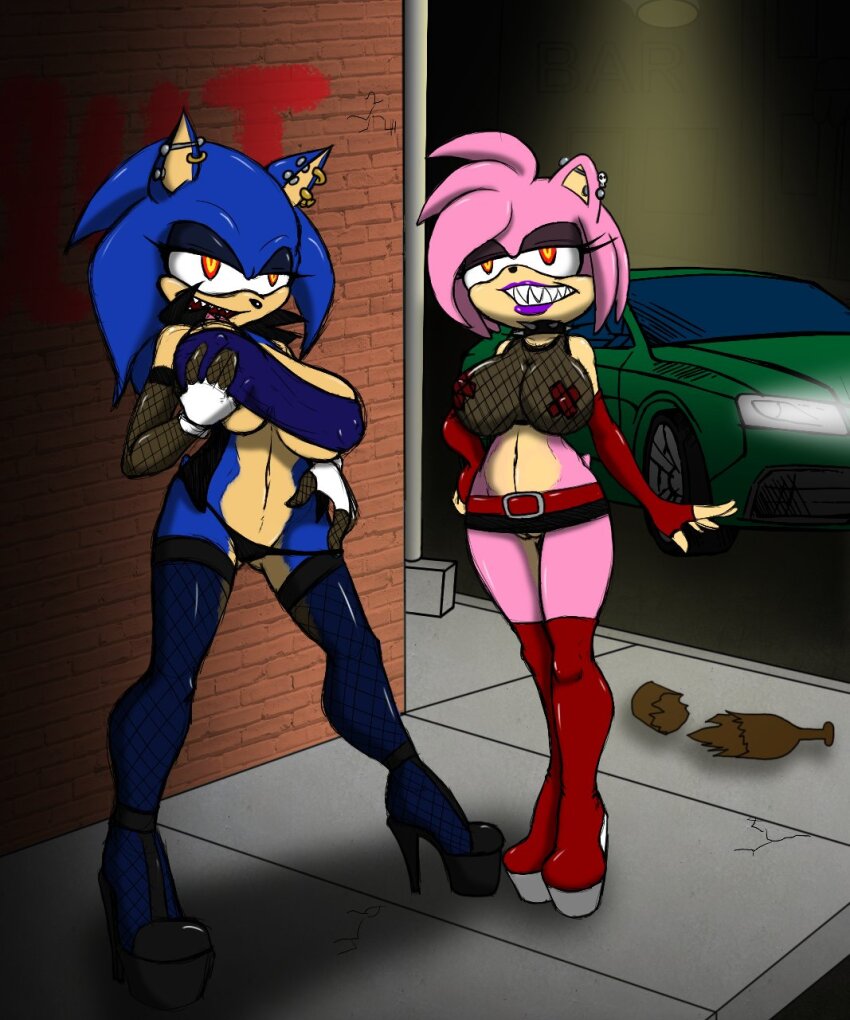 ahegao altered_common_sense alternate_costume amy_rose animal_ears bare_shoulders blue_hair boom_boo breast_fondling breasts clothed clothed_exposure collar crop_top earrings evil_smile eye_roll eyelashes eyeshadow female_only femsub fingerless_gloves fishnets furry genderswap gloves happy_trance hedgehog_girl high_heels huge_breasts jewelry latex lipstick long_hair makeup multiple_girls multiple_subs night no_panties open_mouth opera_gloves outdoors pasties pink_hair possession prostitution purple_lipstick pussy risenhentaidemon seductive_smile see-through sharp_teeth short_hair slashysmiley smile sonic_the_hedgehog sonic_the_hedgehog_(series) standing symbol_in_eyes tank_top thigh_boots thighhighs tongue tube_top