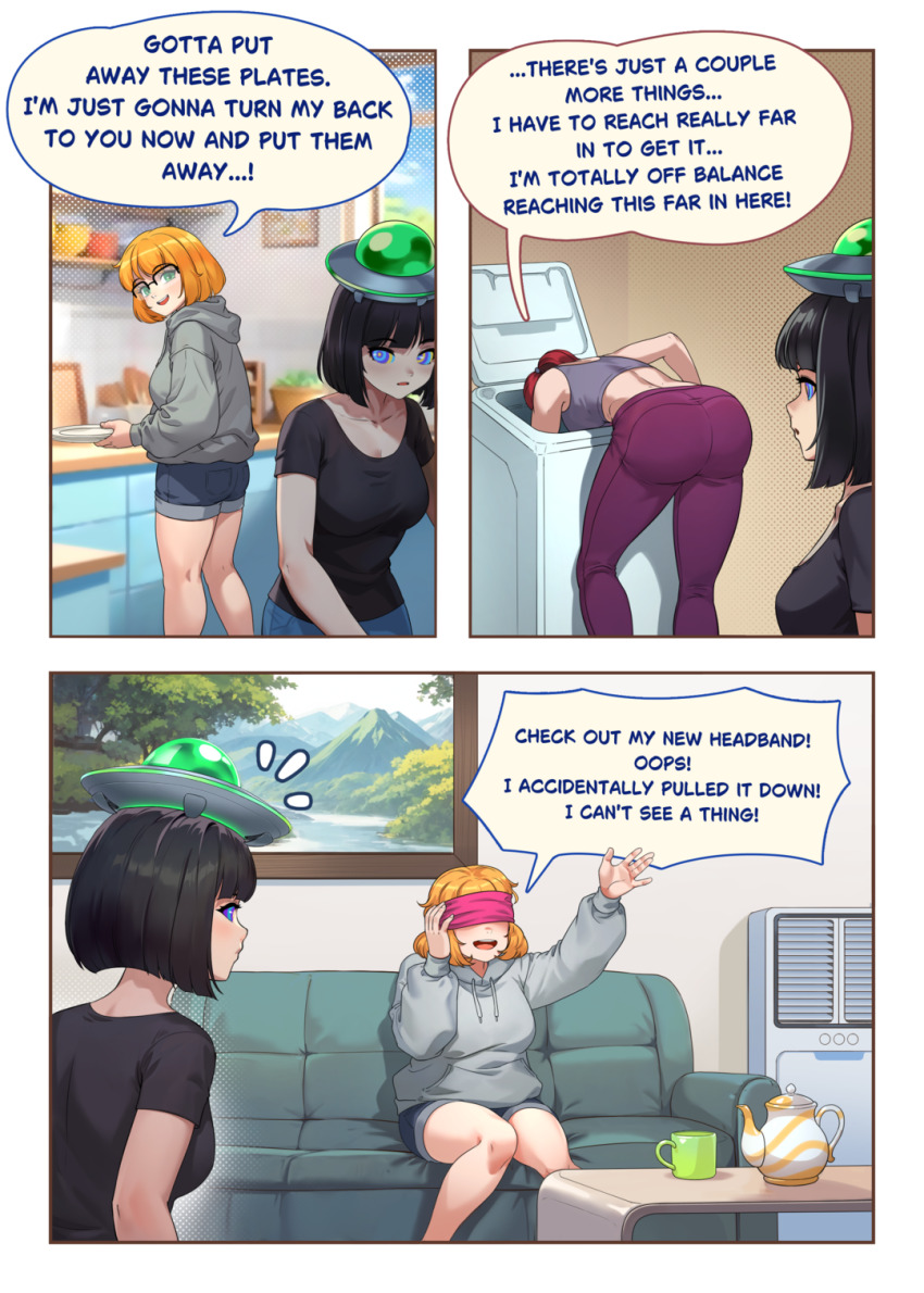 black_hair blindfold chien_vietnam comic female_only femsub orange_hair original red_hair ring_eyes tagme ufo ufo_hat