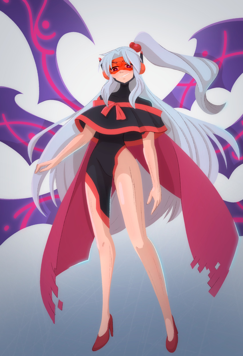 alternate_costume cloak disguised_hypnotist femsub high_heels robotization shinki side_ponytail tagme touhou visor white_hair wings