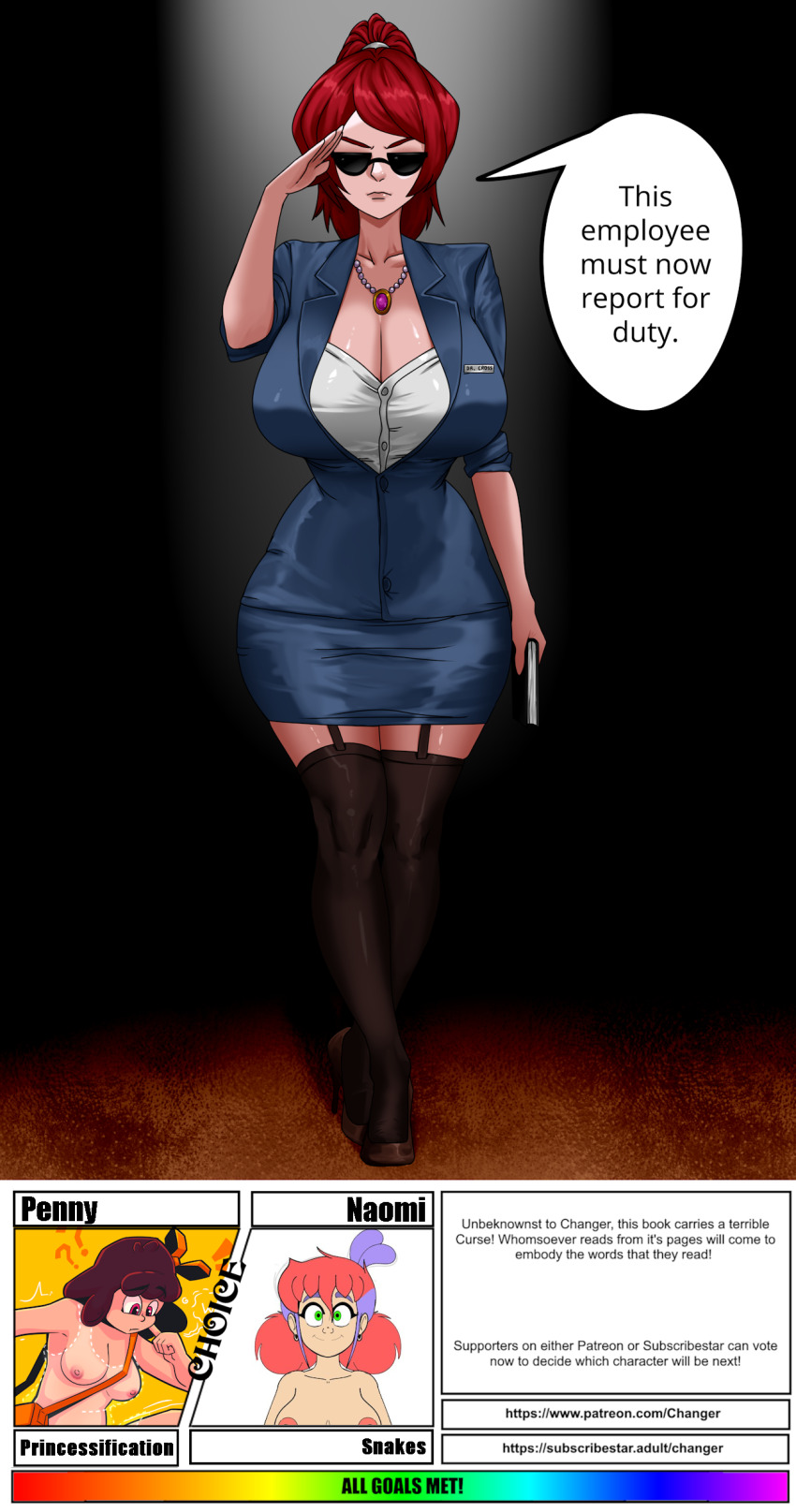 cleavage corporatification female_only femsub original red_hair saluting sixmi34 sunglasses victoria_cross_(the_us_doctor)