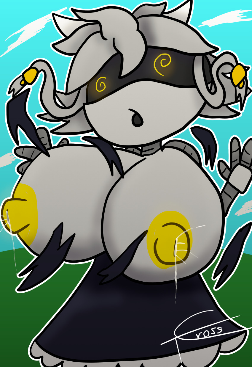 breast_expansion breasts cow_girl cyn_(murder_drones) glowing_eyes horns milk murder_drones robot robot_girl spiral_eyes tcross white_hair