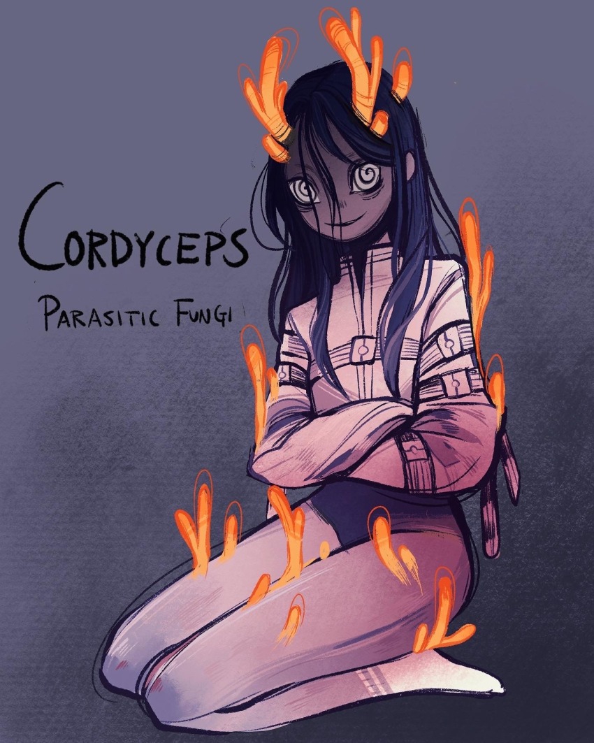 feefal femsub happy_trance hypnotic_eyes long_hair original parasite smile solo spiral_eyes straitjacket