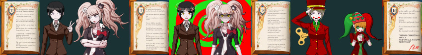 anailater(manipper) christmas dangan_ronpa elf elf_ears happy_trance junko_enoshima mukuro_ikusaba sequence spiral text transformation uniform