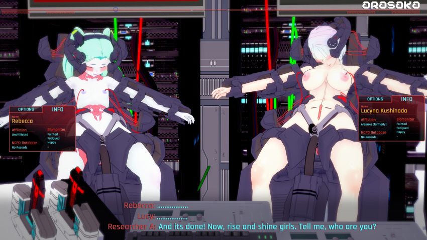 3d breasts cyberpunk_(series) cyberpunk_edgerunners english_text femsub lucy_(cyberpunk) nipples nude pengi13 rebecca_(cyberpunk) tagme tech_control text