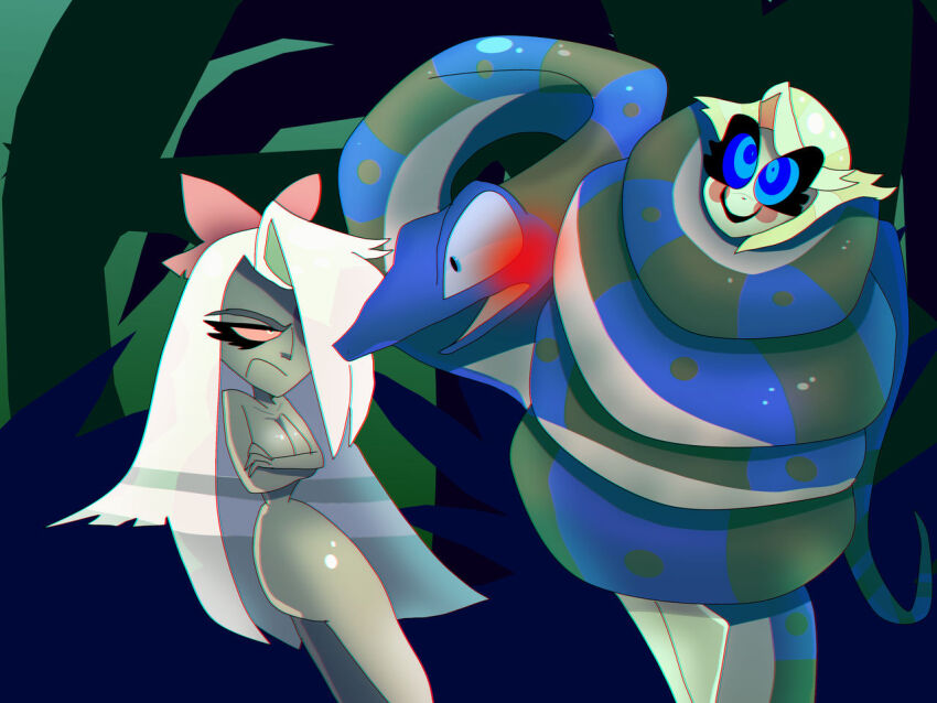 blush bondage charlie_(hazbin_hotel) coils happy_trance hazbin_hotel kaa_eyes luckyxl102 nude restrained snake vaggie_(hazbin_hotel)