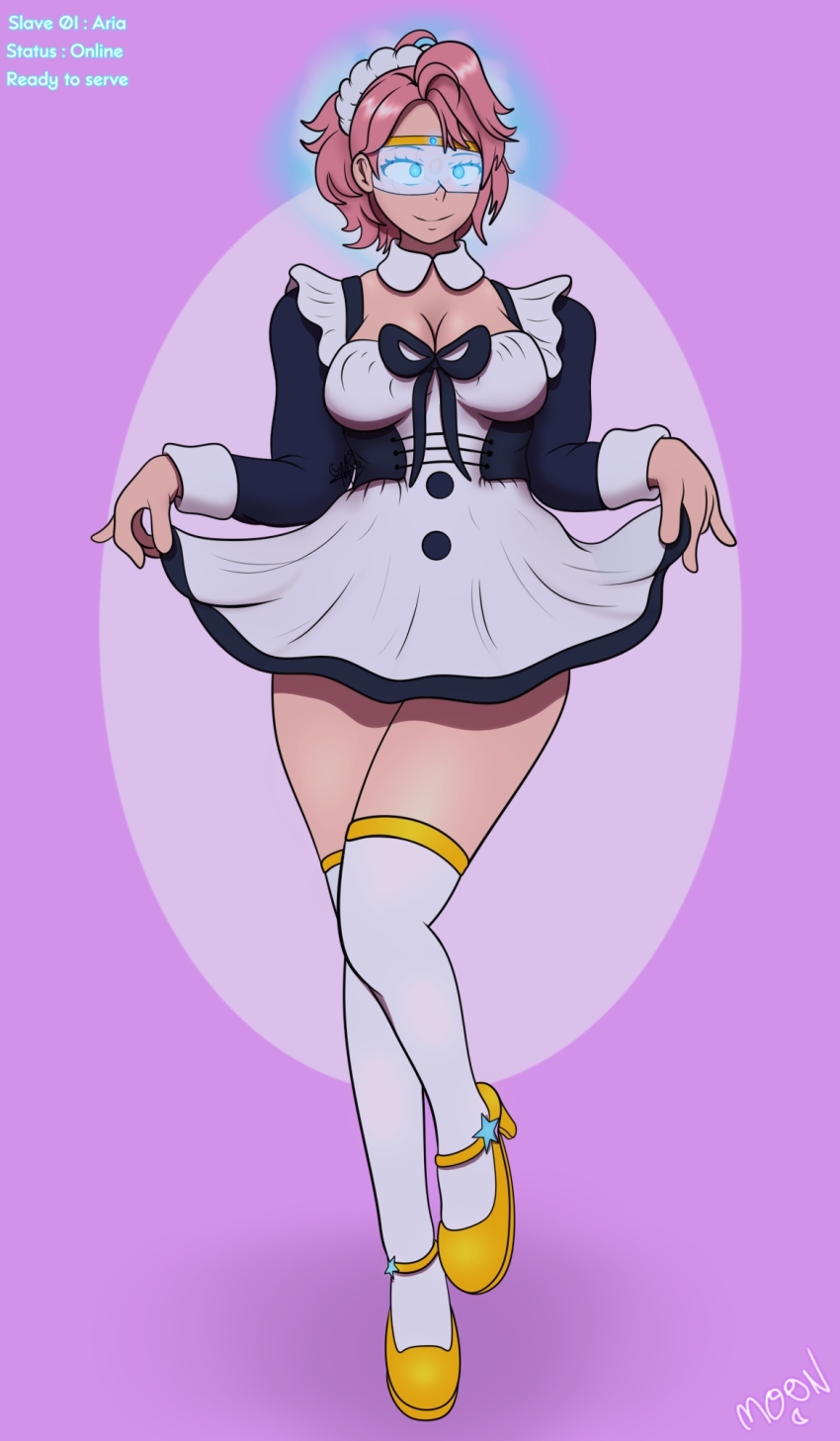 aira_shiratori dandadan femsub happy_trance large_breasts m00n_key maid maid_headdress pink_hair short_hair tech_control visor