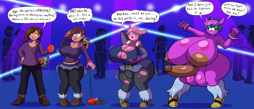 bear_girl breast_expansion breast_grab breasts brown_hair dark_skin dialogue dj_bop_(fortnite) english_text femsub fortnite furry futanari gloves happy_trance hyper_breasts leg_warmers leggings miniskirt nipples nude open_mouth penis pink_hair pink_skin prinnydood shoes short_hair tagme transformation