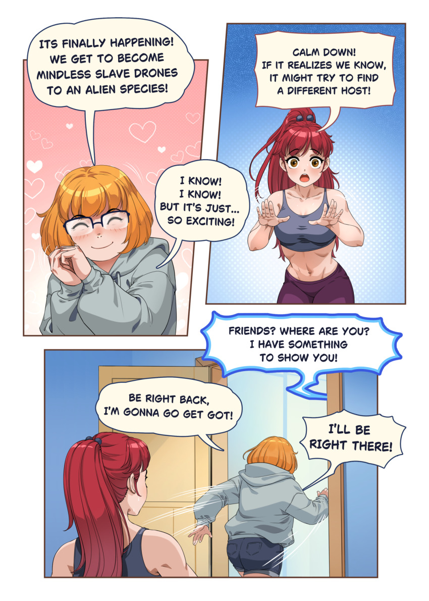 brown_eyes chien_vietnam comic dialogue female_only femsub glasses orange_hair original red_hair smile
