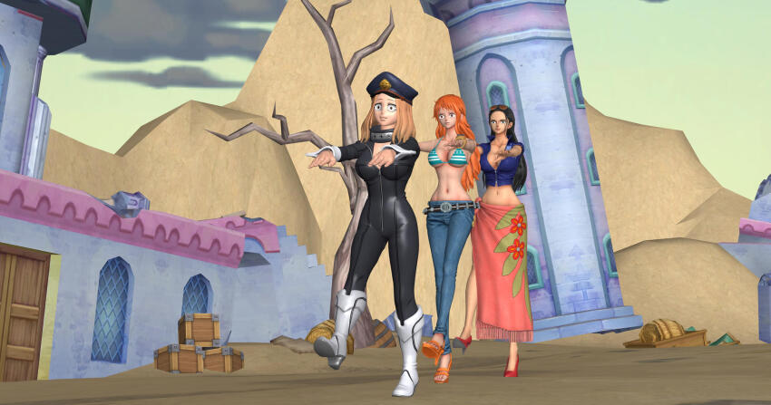 3d black_hair bobboxbody brown_hair camie_utsushimi empty_eyes femsub large_breasts my_hero_academia nami_(one_piece) nico_robin one_piece orange_hair zombie_walk