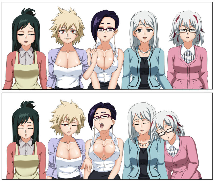 abridged-satoko apron before_and_after black_hair blonde_hair breasts cleavage closed_eyes clothed collar empty_eyes female_only femsub fuyumi_todoroki glasses green_eyes green_hair grey_eyes huge_breasts inko_midoriya large_breasts light_skin long_hair mika_jiro milf mitsuki_bakugo mother_and_daughter multicolored_hair multiple_girls multiple_subs my_hero_academia one_eye_open open_mouth purple_eyes red_eyes rei_todoroki resisting shirt short_hair sleep_command sleeping sleepy sweater white_hair