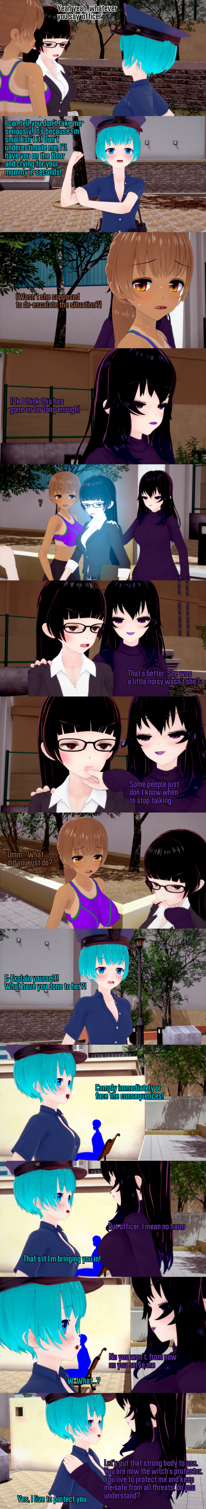 3d absurdres angry black_hair blue_eyes blue_hair blush brown_eyes brown_hair clothed confused dialogue english_text femdom femsub glasses long_hair malesub multiple_girls multiple_subs ophelia's_dollhouse ophelia_(ophelia's_dollhouse) police_uniform policewoman ponytail purple_eyes scared sportswear sweat tan_lines tan_skin text uniform zenin1