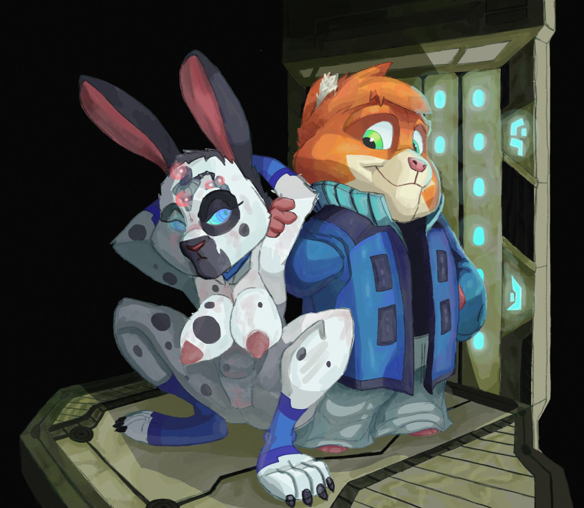 bunny_ears bunny_girl drone dronification furry hypnotic_accessory hypnotic_eyes large_breasts robotization smagadoodle squatting tech_control wide_hips