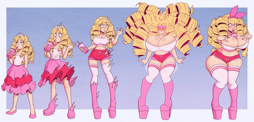 ass_expansion before_and_after bimbofication blonde_hair blue_eyes breast_expansion drinking femsub hair_growth original pink_eyes princess_caelia_(kachopper9) transformation wrenzephyr2
