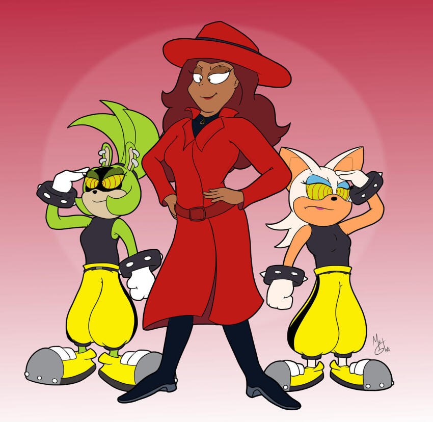 carmen_sandiego carmen_sandiego_(character) furry mrgametv ring_eyes rouge_the_bat saluting sonic_the_hedgehog_(series) standing_at_attention surge_the_tenrec
