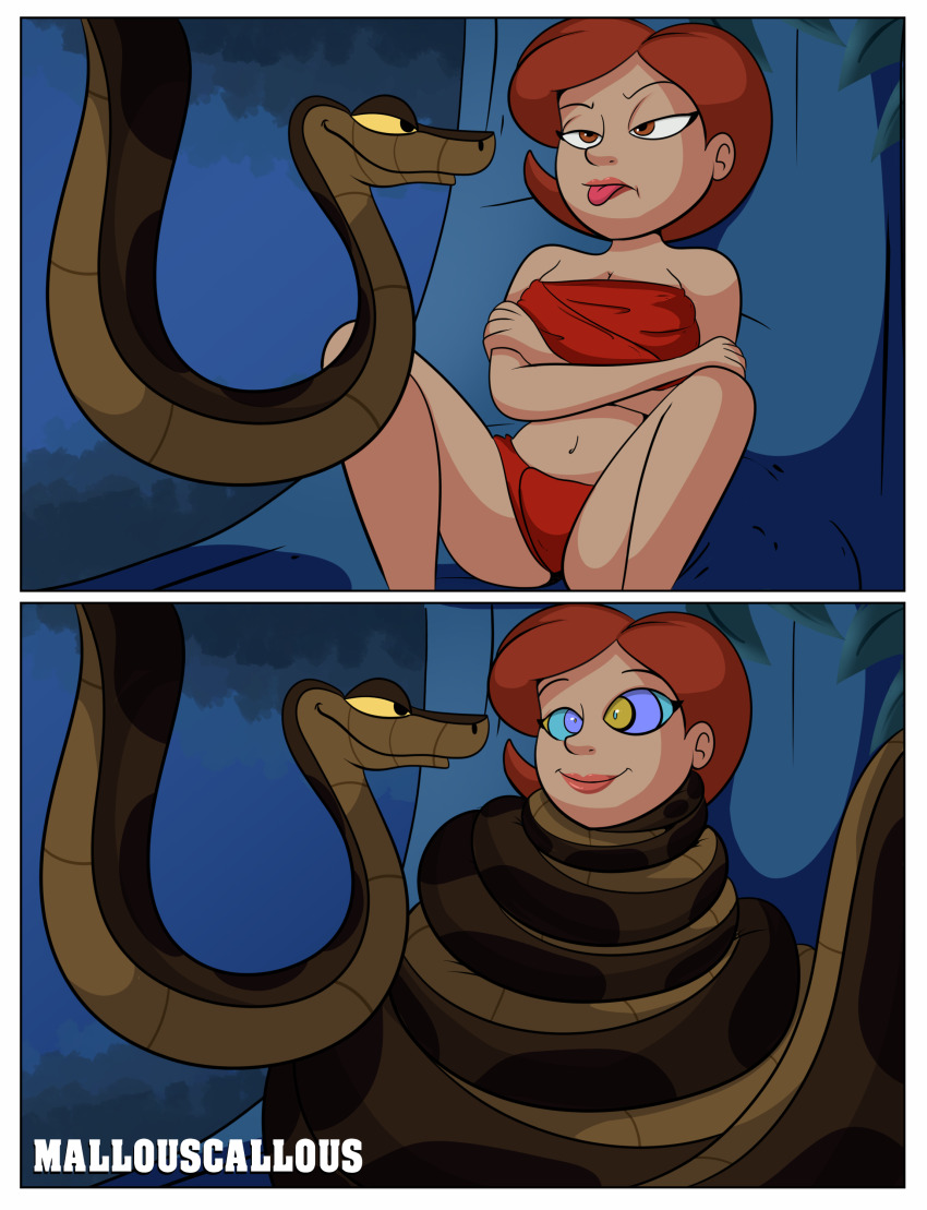 absurdres before_and_after breasts brown_eyes brown_hair coils comic disney femsub happy_trance helen_parr huge_breasts hypnotic_eyes kaa kaa_eyes large_breasts loincloth mallouscallous milf navel pixar ring_eyes sitting snake spiral_eyes super_hero symbol_in_eyes the_incredibles the_jungle_book