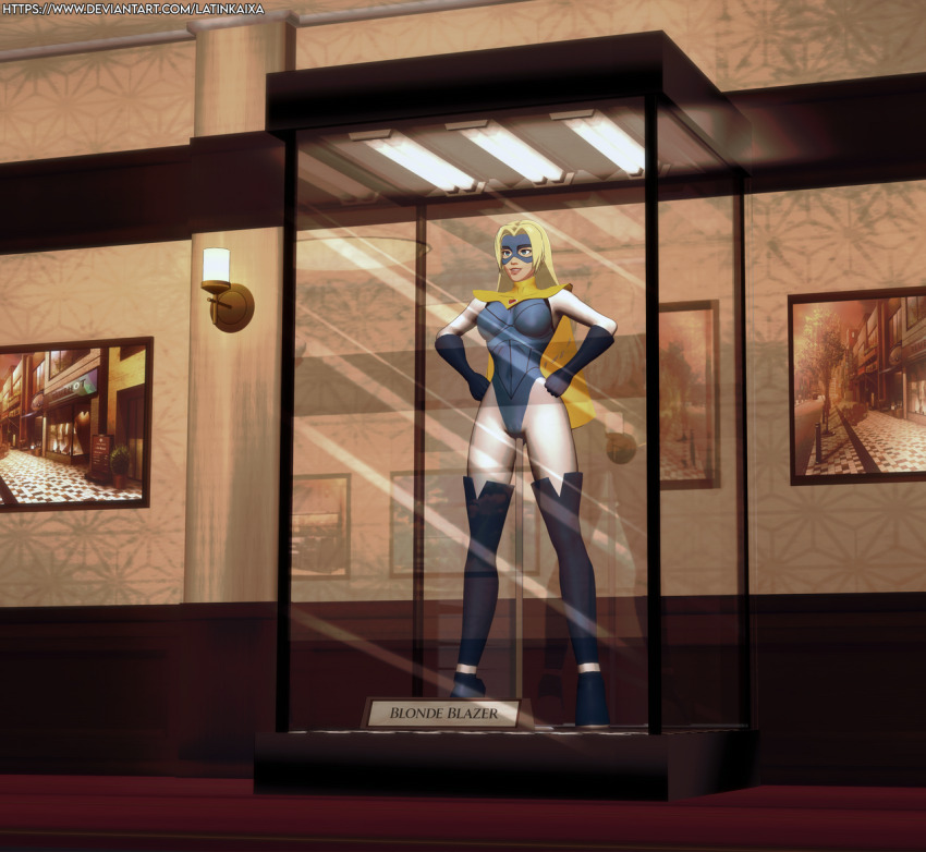 3d blonde_blazer blonde_hair dispatch_(game) empty_eyes femsub happy_trance large_breasts latinkaixa long_hair mask