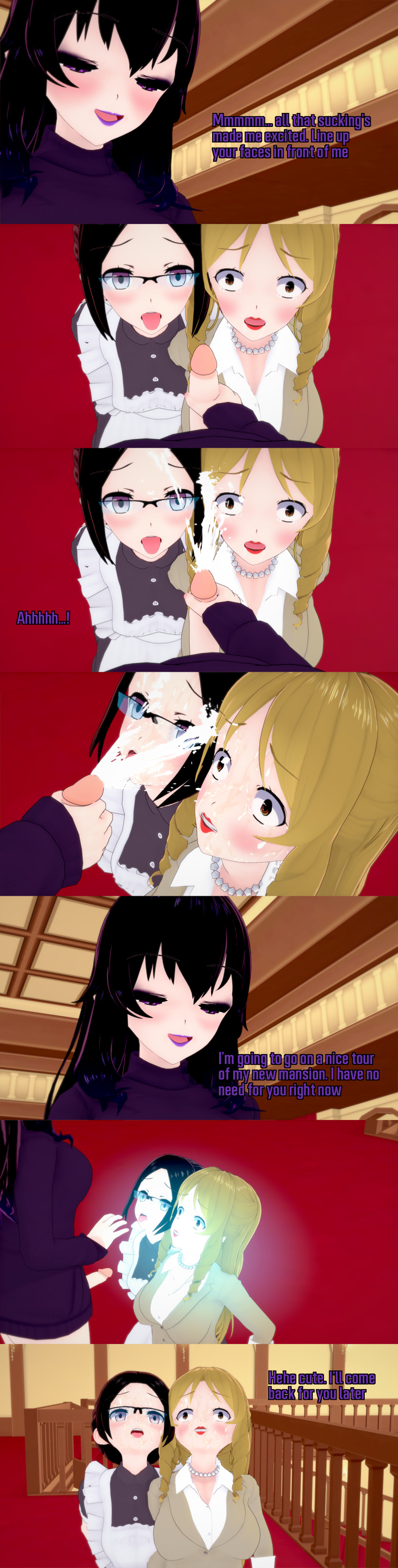 absurdres aware black_hair blonde_hair body_control brown_eyes clothed cum cum_on_face dialogue english_text female_only femdom femsub futanari glasses grey_eyes kneeling lila_(ophelia's_dollhouse) long_hair maid masturbation multiple_girls multiple_subs ophelia's_dollhouse ophelia_(ophelia's_dollhouse) orgasm penis purple_eyes scared text virginia_westbrook_(ophelia's_dollhouse) zenin1
