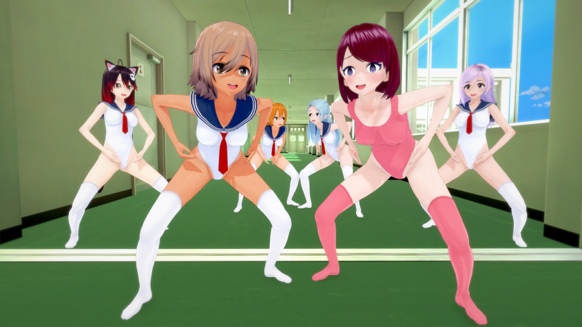 3d body_control femdom femsub haigure haigure_ayami haigure_ayami_(artist) happy_trance leotard multiple_girls multiple_subs original school_uniform swimsuit