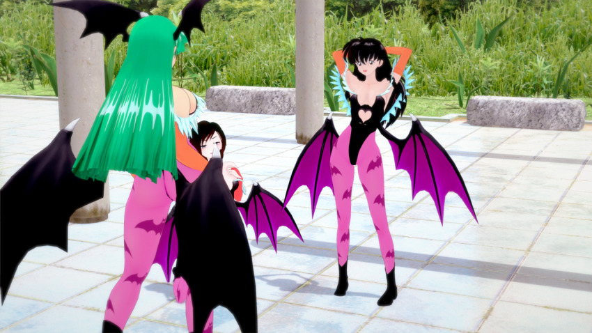 3d brown_hair capcom darkstalkers femdom femsub green_hair happy_trance inuyasha_(series) kagome_higurashi long_hair morrigan_aensland ruby_rose rwby short_hair sonrio12