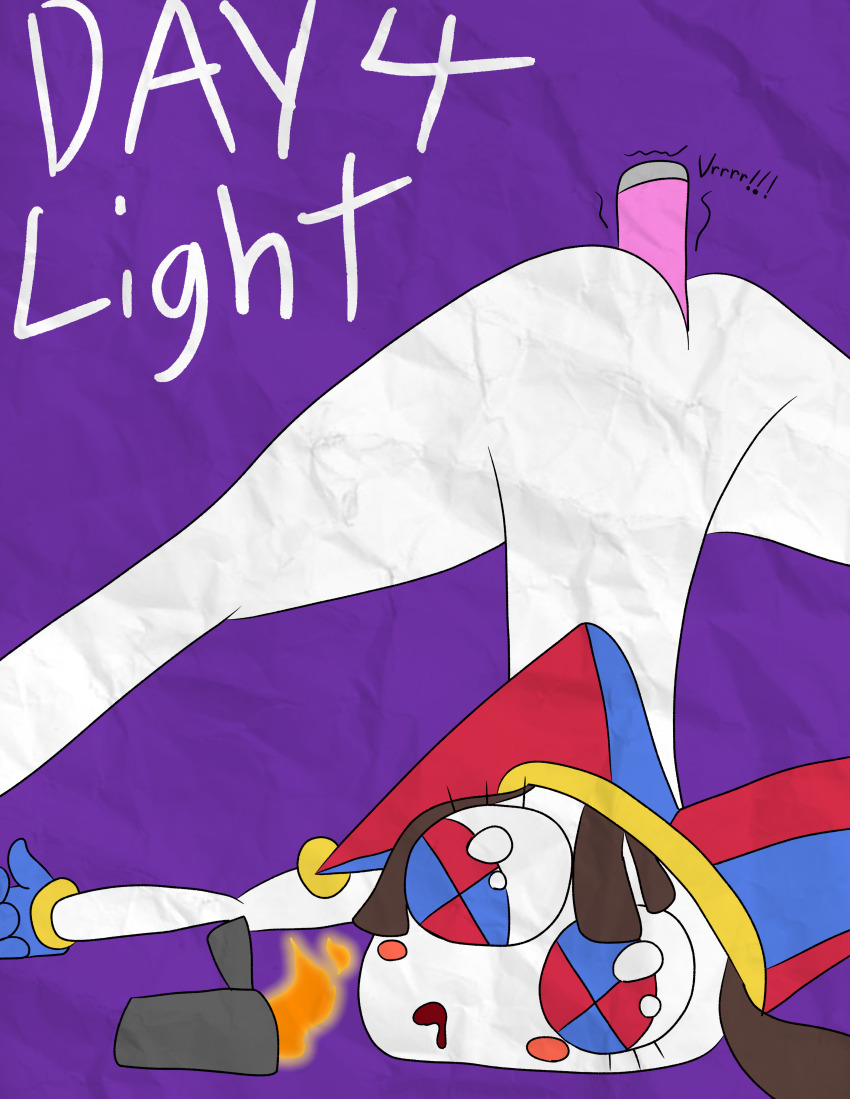 clown clown_girl drool femsub hypnotic_light hypnovember jack-o_pose lighter nude pomni tcross text the_amazing_digital_circus vibrator