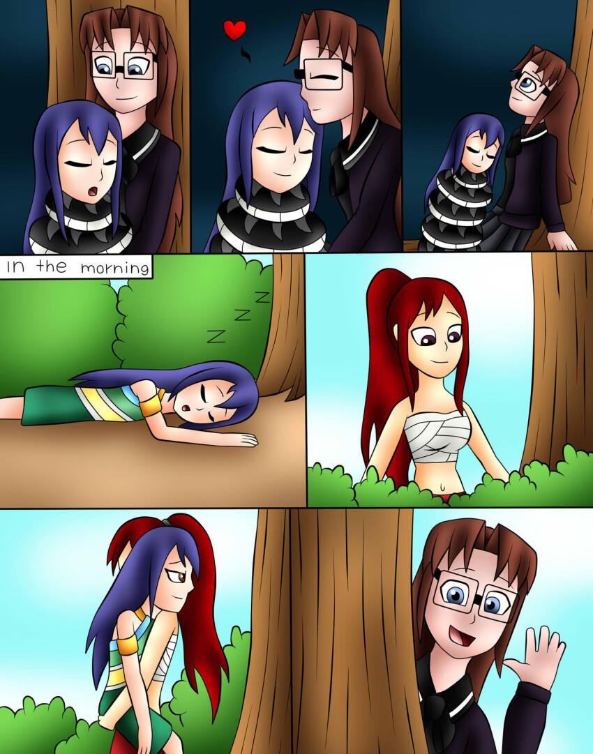 blue_hair brown_hair comic erza_scarlet fairy_tail femdom femsub glasses jerrydestrtoyer long_hair naga_girl red_hair snake_girl wendy_marvell