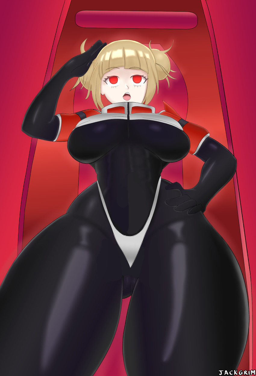 bodysuit female_only femsub himiko_toga jackgrim my_hero_academia saluting tagme