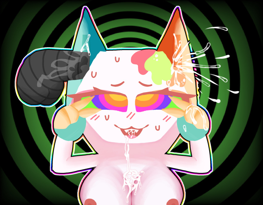 ahegao cum cum_in_mouth cum_on_breasts dandy's_world drool ear_sex kaa_eyes mind_break posing scraps_(dandy's_world) vee_(dandy's_world)