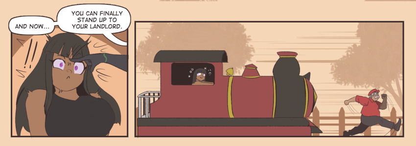 absurdres animated animated_gif bell black_hair border comic english_text eyebrows_visible_through_hair femsub happy_trance humor long_hair mary_mavys_(pstash) original pstash purple_eyes running shrunken_irises smile sparkle speech_bubble surprised text train wall_eyed