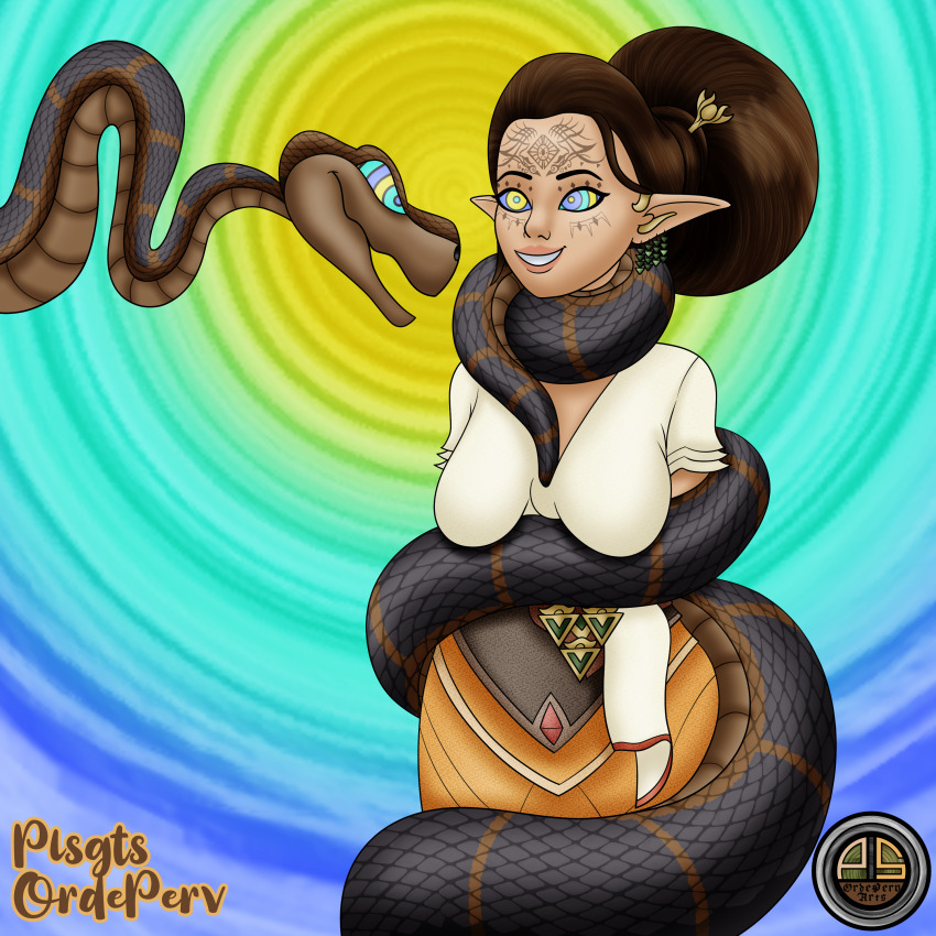 absurdres bellara_lutare brown_hair coils disney dragon_age elf elf_ears femsub happy_trance kaa kaa_eyes maledom ordeper_arts ring_eyes snake spiral_eyes symbol_in_eyes the_jungle_book