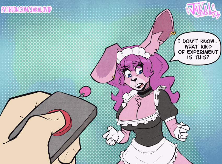 animated animated_gif blue_eyes bouncing_breasts breast_expansion breasts bunny_ears bunny_girl earrings expressionless femsub furry huge_breasts instant_loss jakalovid large_breasts maid maid_headdress maledom nipples original pink_eyes purple_hair sakura_(gamin_gryff) spiral spiral_eyes tech_control