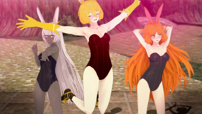 blonde_hair bunny_ears bunny_girl bunnysuit character_request charon_(limbus_company) cyanstargazer don_quixote_(limbus_company) female_only femsub heavy_eyelids ishmael_(limbus_company) limbus_company long_hair multiple_girls multiple_subs orange_hair short_hair tagme white_hair