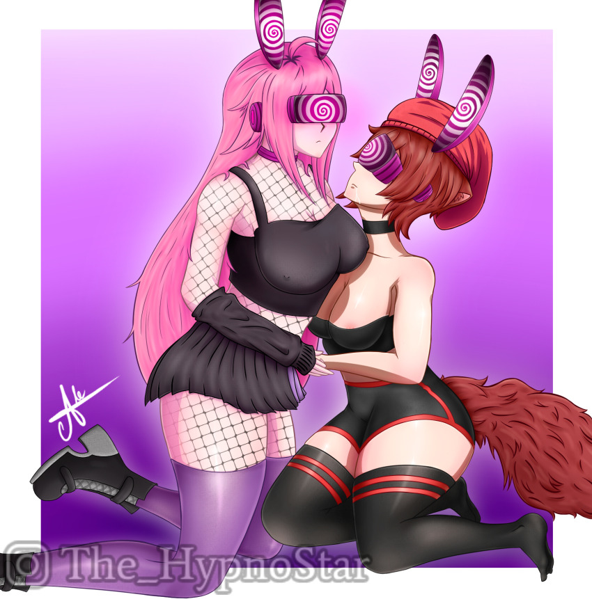 bird_girl femsub hat hypnotic_screen latina momirosan neneefthy original raccoon_girl spiral starlink tech_control virtual_reality virtual_youtuber z-tech_(zko)