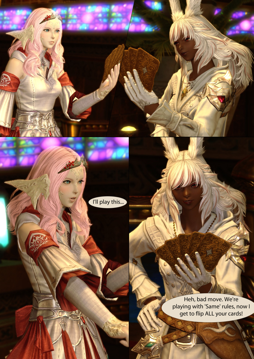 3d card comic female_only final_fantasy final_fantasy_xiv pink_hair rosera