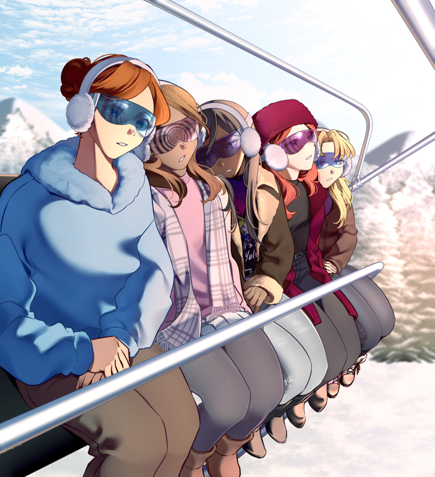 absurdres blonde_hair boots brown_hair coat dark_skin dazed earmuffs female_only femsub fur_coat goggles hat holly_the_dolly_(hollydolly) hoodie long_hair mass_hypnosis naz_(maurislave) original pulse_(carolina-hypno) red_hair scarf single_hair_bun sleepy sunnypoppy svetta_(svettak92) wisp_(fairyprincessjess) yu-gi-oh!