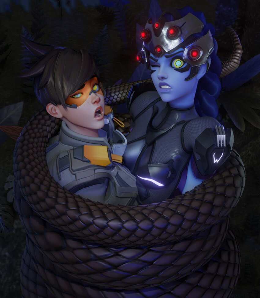 coils eh freckles kaa_eyes one_eye_open open_mouth overwatch snake tracer widowmaker