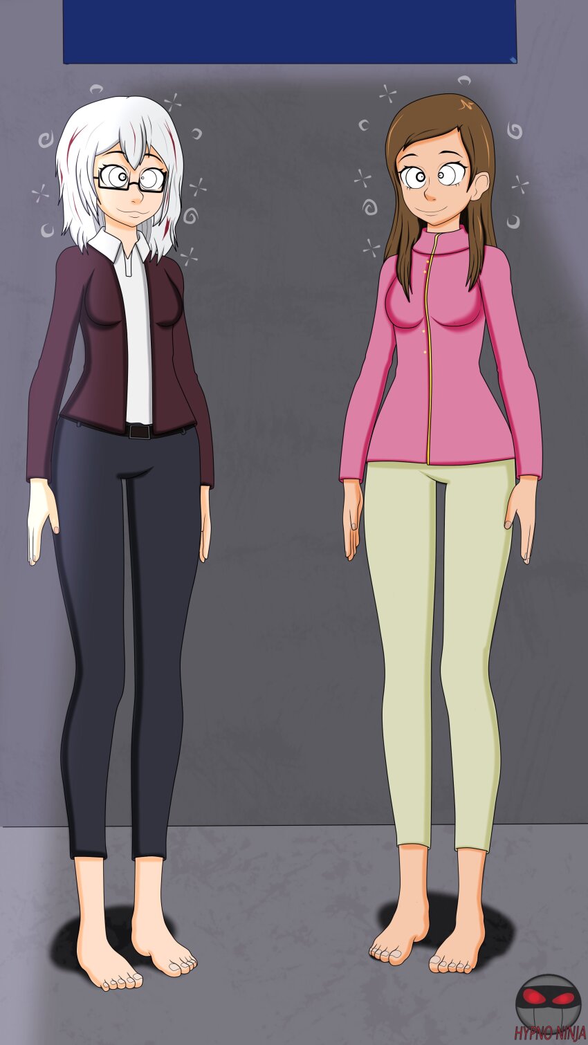 barefoot brown_hair digimon digimon_adventure_02 feet female_only femsub fuyumi_todoroki glasses happy_trance hypno_ninja kari_kamiya large_breasts long_hair multiple_girls multiple_subs my_hero_academia ring_eyes short_hair white_hair