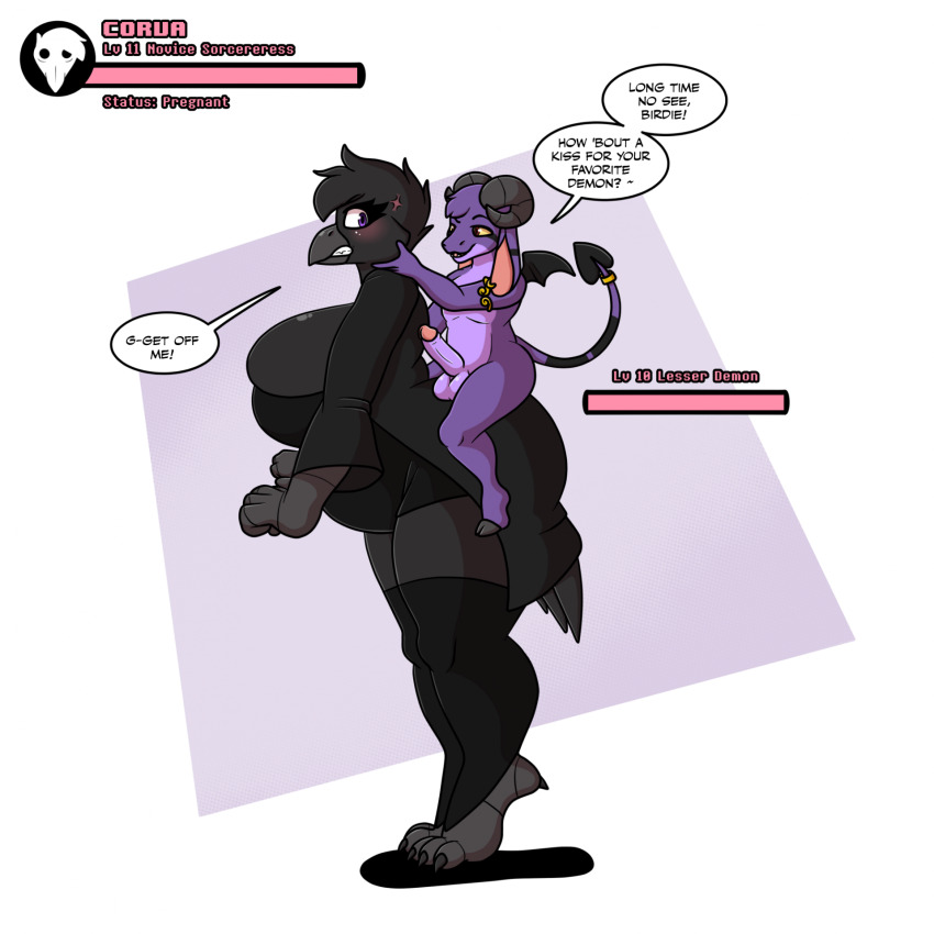 bird_girl breasts femsub furry goat_boy imp larikane magical_girl maledom pregnant size_difference story text