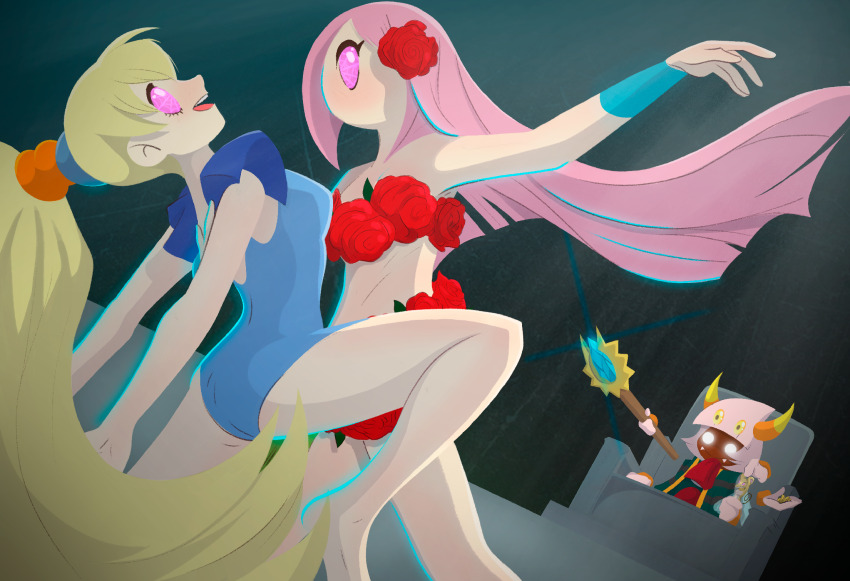 alternate_costume dancing disguised_hypnotist femsub kirby_(series) maledom multiple_girls nintendo pink_hair ponytail roses spinni susie_(kirby) swimsuit tagme taranza tiff yellow_skin