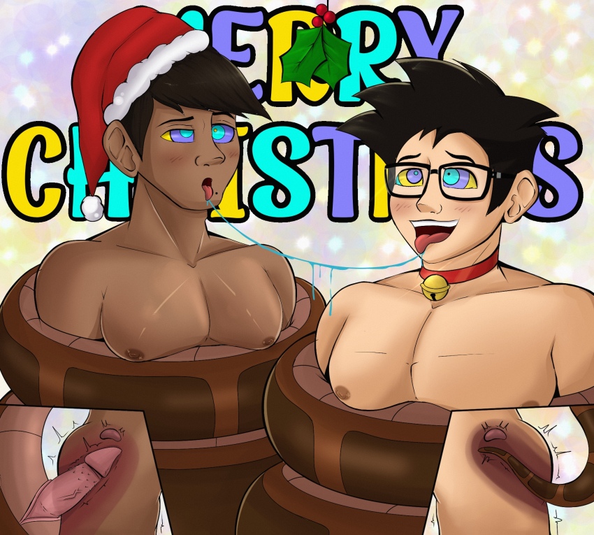 anal ass black_hair bottomless christmas disney drool erection glasses happy_trance hypnotic_eyes kaa kaa_eyes kissing male_only malesub multiple_boys multiple_subs navarrotime nipples nude original penis sex simple_background snake snake_penis tail_sex text the_jungle_book topless yaoi